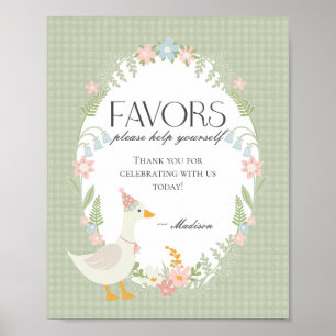 Póster Green Silly Goose Floral Gingham Favorece el Rótul