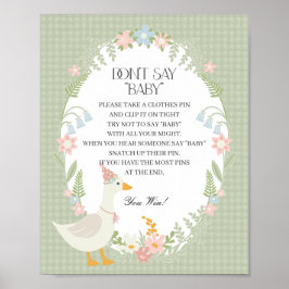 Póster Green Silly Goose Floral Gingham no dice bebé