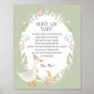 Póster Green Silly Goose Floral Gingham no dice bebé