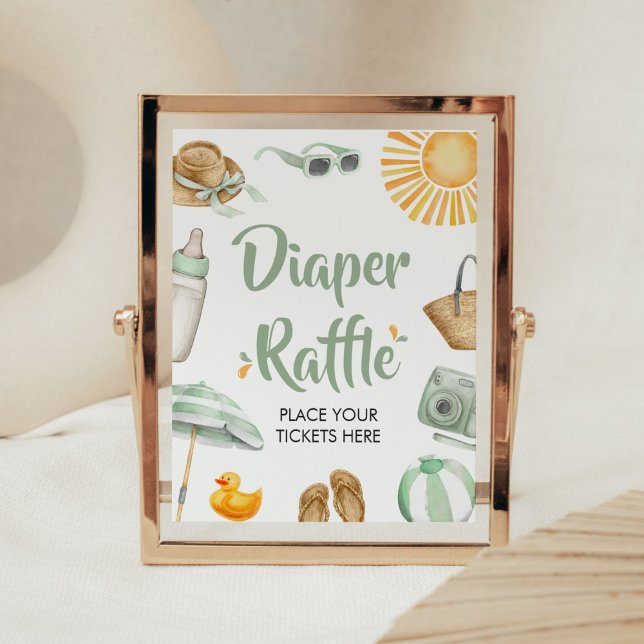 Póster Green Splish Splash Baby Shower Diaper Raffle (Summer Baby Bash Baby Shower Diaper Raffle Sign)