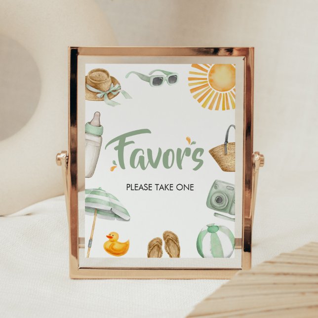 Póster Green Splish Splash Baby Shower Favores (Summer Baby Bash Baby Shower Favors Sign)
