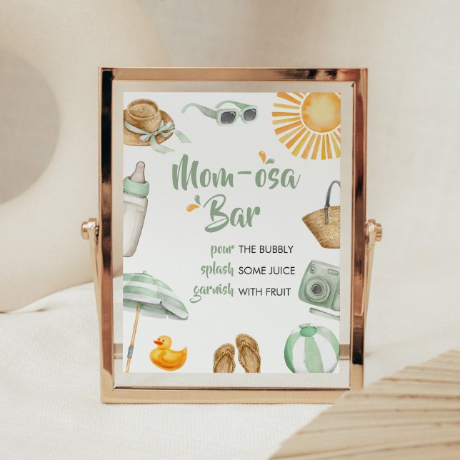 Póster Green Splish Splash Baby Shower Mom Osa Bar (Summer Baby Bash Baby Shower Mom Osa Bar Sign)