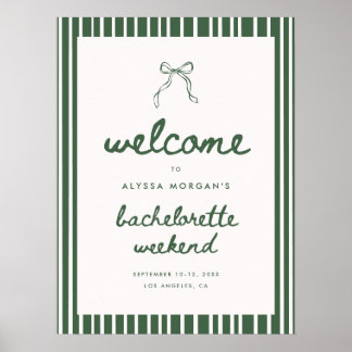Póster Green Stripe Coquette Bachelorette Weekend Welcome