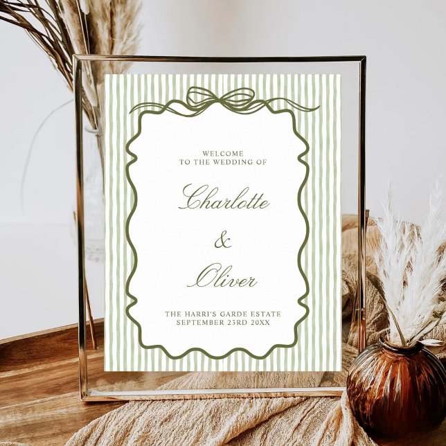 Póster Green Stripe Wedding Welcome Elegant Bridal Shower (Subido por el creador)