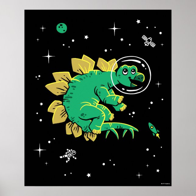 Póster Green Tan Stegosaurus Dinos In Space (Frente)