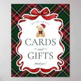 Póster Green Tartan Plaid Christmas Bear Cards & Gifts