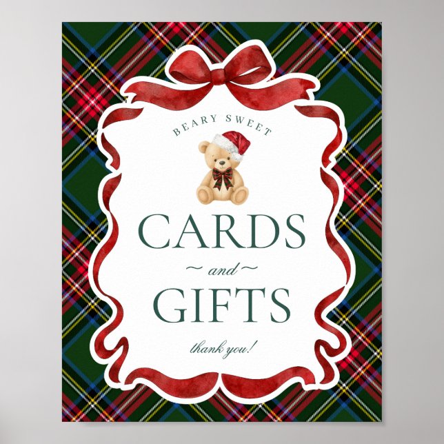 Póster Green Tartan Plaid Christmas Bear Cards & Gifts (Frente)