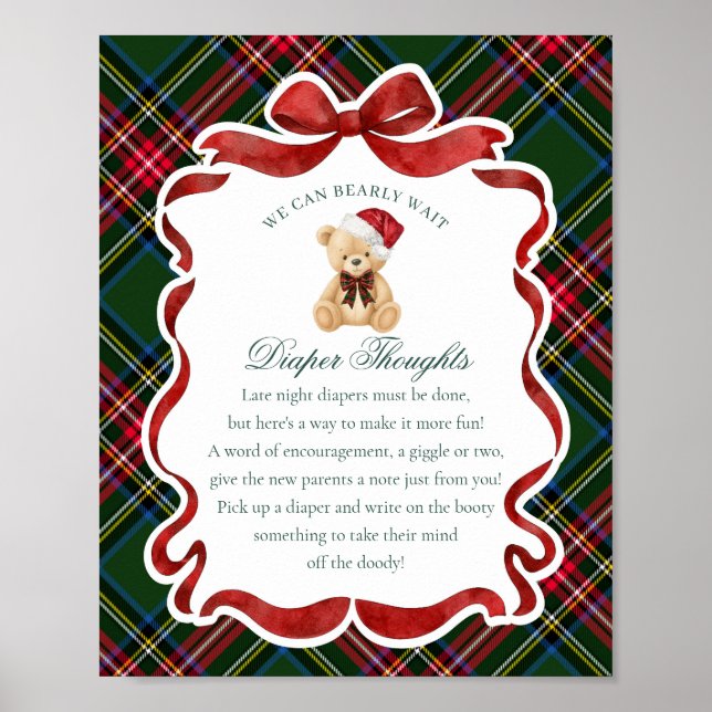 Póster Green Tartan Plaid Christmas Bear Diaper Thoughts (Frente)
