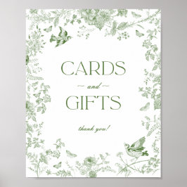 Póster Green Toile De Jouy Floral Cards and Gifts Rótulo