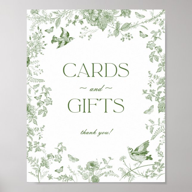 Póster Green Toile De Jouy Floral Cards and Gifts Rótulo (Frente)
