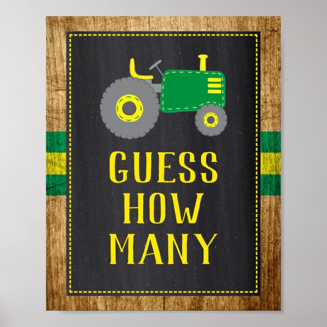 Póster Green Tractor Baby Shower adivina cuántos Rótulos  (Frente)