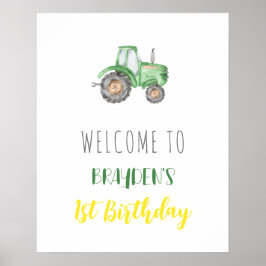 Póster Green Tractor Farm Birthday Welcome Poster