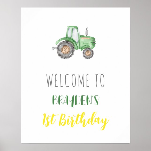 Póster Green Tractor Farm Birthday Welcome Poster (Frente)