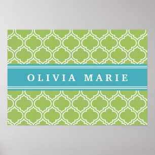 Póster Green Trellis Vibrant Blue Name Template