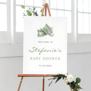 Póster Green Watercolor Baby Shoes Baby Shower