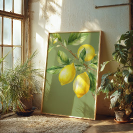 Póster Green Watercolor Lemon Poster