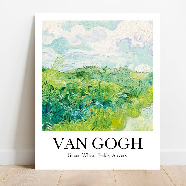 Póster Green Wheat Fields, Auvers by Vincent van Gogh (Van Gogh's Sun-Kissed Wheat Fields: Bring vibrancy to your walls! Museum-quality poster)