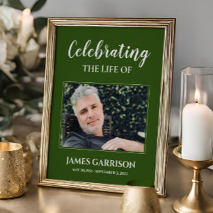 Póster Green White Celebration Of Life with Photo Funeral