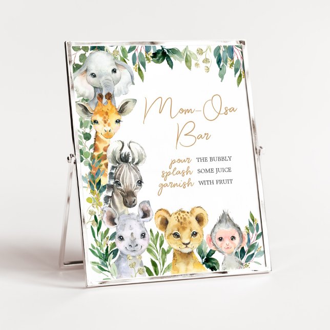 Póster Green Wild One Safari Baby Shower Mom Osa Bar (Safari Baby Shower Mom Osa Bar Sign)