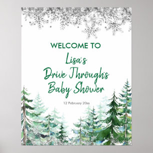 Póster Green Winter Forest Drive de Baby Shower