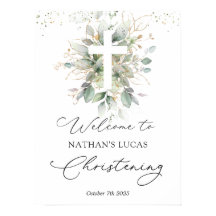 Greeneration Foliage Cross Baby Christening Poster