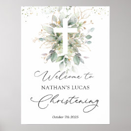 Póster Greeneration Foliage Cross Baby Christening Poster