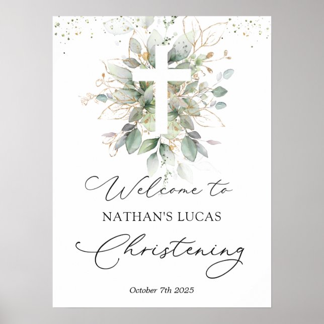 Póster Greeneration Foliage Cross Baby Christening Poster (Frente)