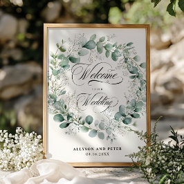 Póster Greeneration Wreath Elegant Neutral Script Boda