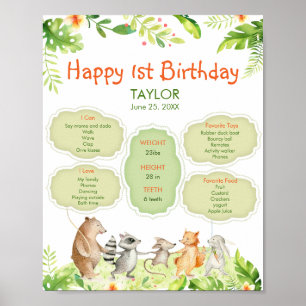 Póster Greenery Animals Amigos Fiesta Feliz cumpleaños