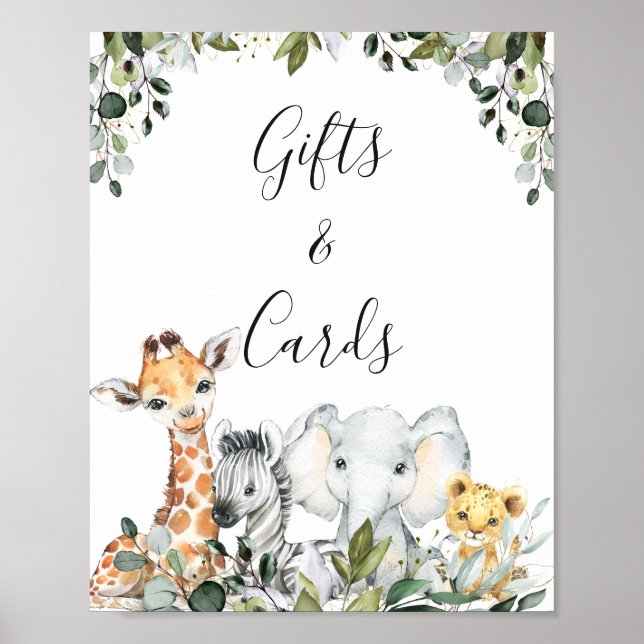 Póster Greenery Baby Safari Animals with Lion Baby Shower (Frente)