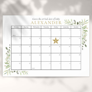 Póster Greenery Baby Shower Adivina El Juego De Fecha Ven