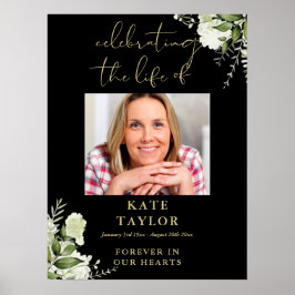 Póster Greenery Black And Gold Celebration Of Life Photo