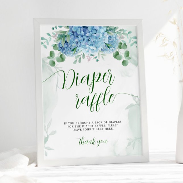 Póster Greenery Blue hidrangea Diaper Raffle Baby Shower (Subido por el creador)