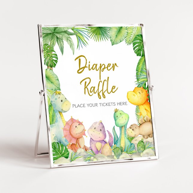 Póster Greenery Boy Dinosaur Baby Shower Diaper Raffle (Rawr! It's a Boy Dino Baby Shower Diaper Raffle Sign
)