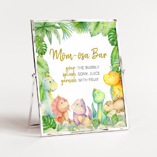 Póster Greenery Boy Dinosaur Baby Shower Mom Osa Bar
