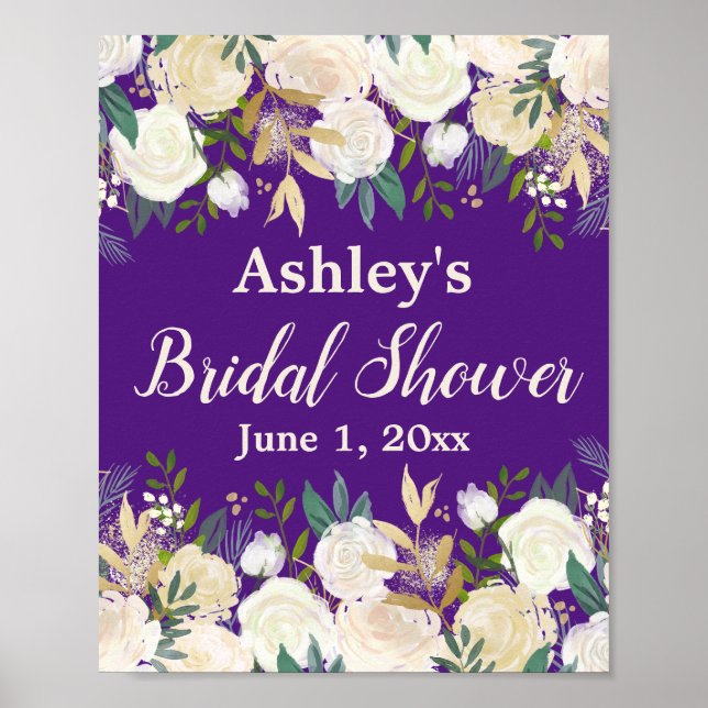 Póster Greenery Bridal Shower Photo Booth Prop Purple (Frente)