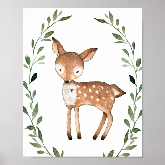 Póster Greenery Deer Woodland Animales Nursery Wall Art (Frente)