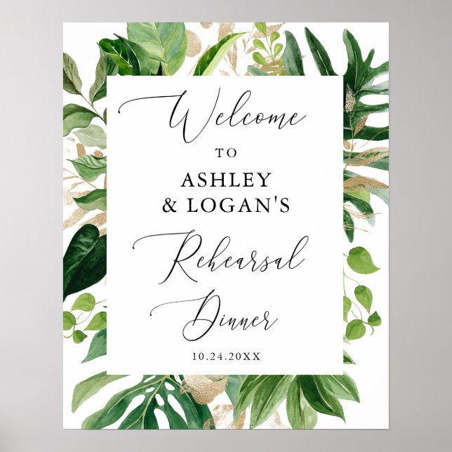 Póster Greenery Elegant Rehearsal Dinner Welcome (Frente)