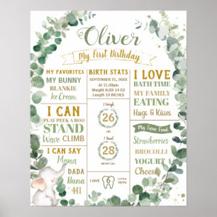 Póster Greenery Elephant Birthday Milestone Stats