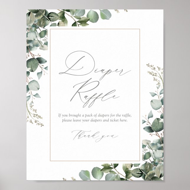 Póster Greenery Eucalyptus Baby Shower Diaper Raffle (Frente)