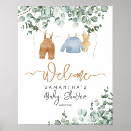Póster Greenery eucalyptus Bearly wait Baby Shower Welcom