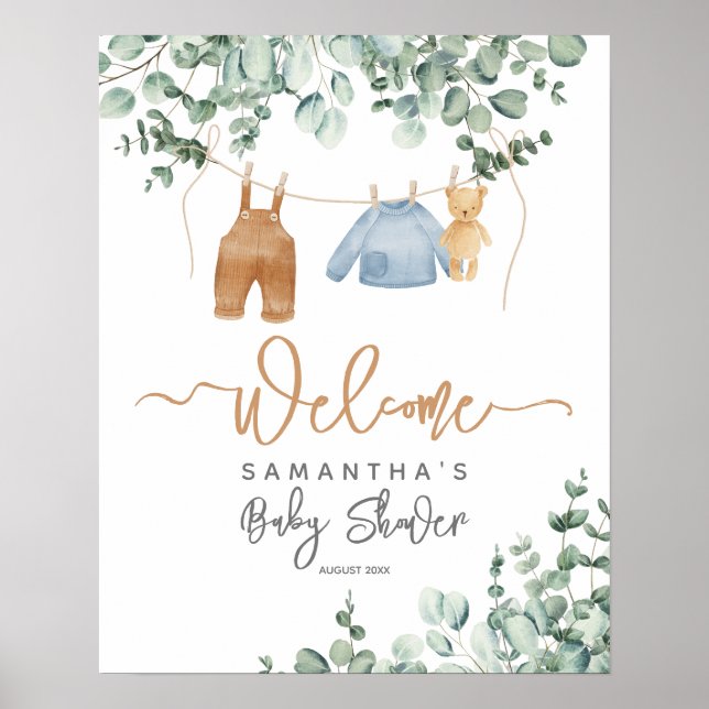 Póster Greenery eucalyptus Bearly wait Baby Shower Welcom (Frente)