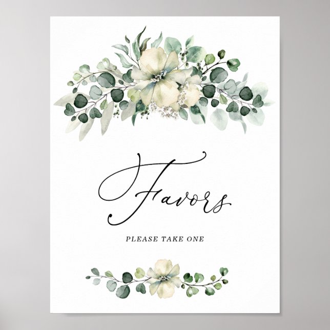 Póster Greenery Eucalyptus Bridal Shower Favors Sign (Frente)