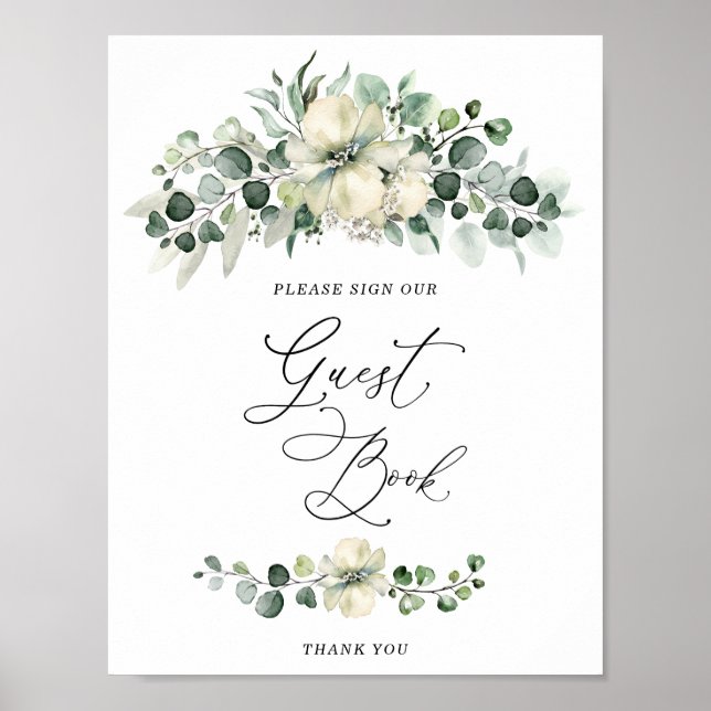 Póster  Greenery Eucalyptus Bridal Shower Guest Book (Frente)