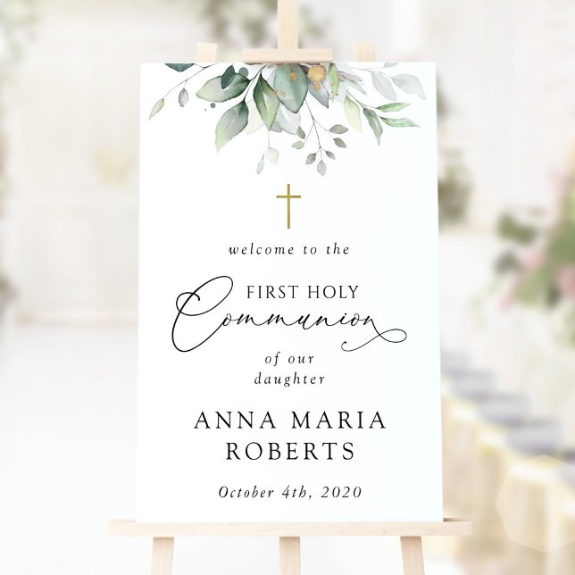 Póster Greenery, Eucalyptus, First Holy Communion Welcome (Subido por el creador)