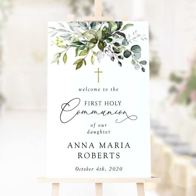 Póster Greenery, Eucalyptus, First Holy Communion Welcome (Subido por el creador)