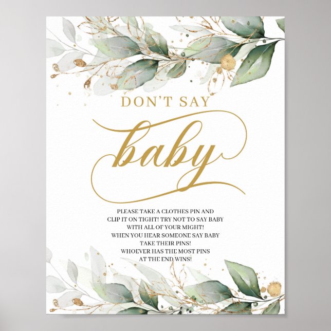 Póster Greenery eucalyptus gold don't say baby sign game (Frente)