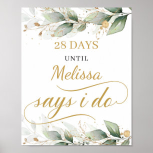 Póster Greenery eucalyptus gold leaves countdown sign