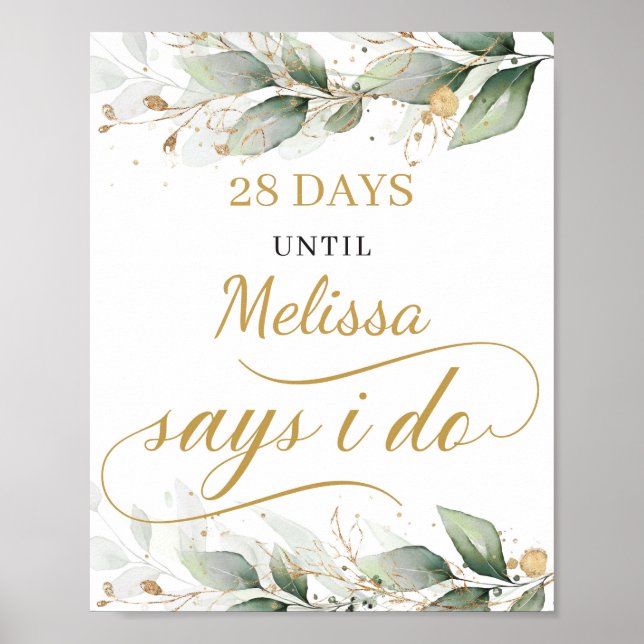 Póster Greenery eucalyptus gold leaves countdown sign (Frente)