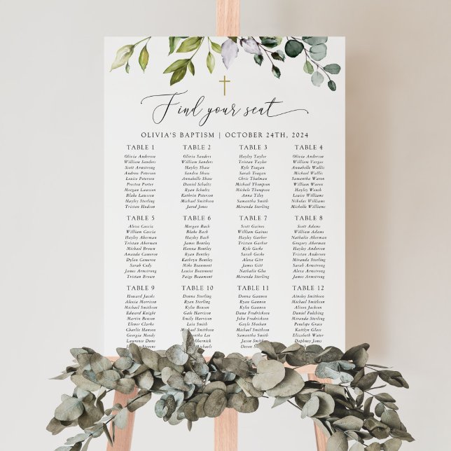 Póster Greenery, Eucalyptus Leaves, Baptism Seating Chart (Subido por el creador)